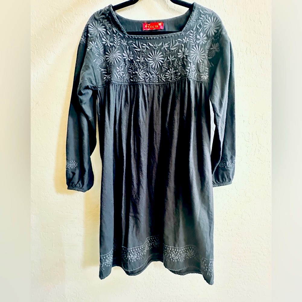 Sweet embroidered black cotton dress